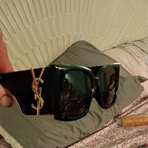 Yves Saint Laurent Black Sunglasses with Gold YSL Logo